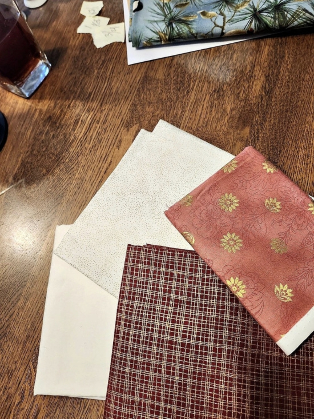 Decorative Fabric Pieces in Brown & Pink and Cream